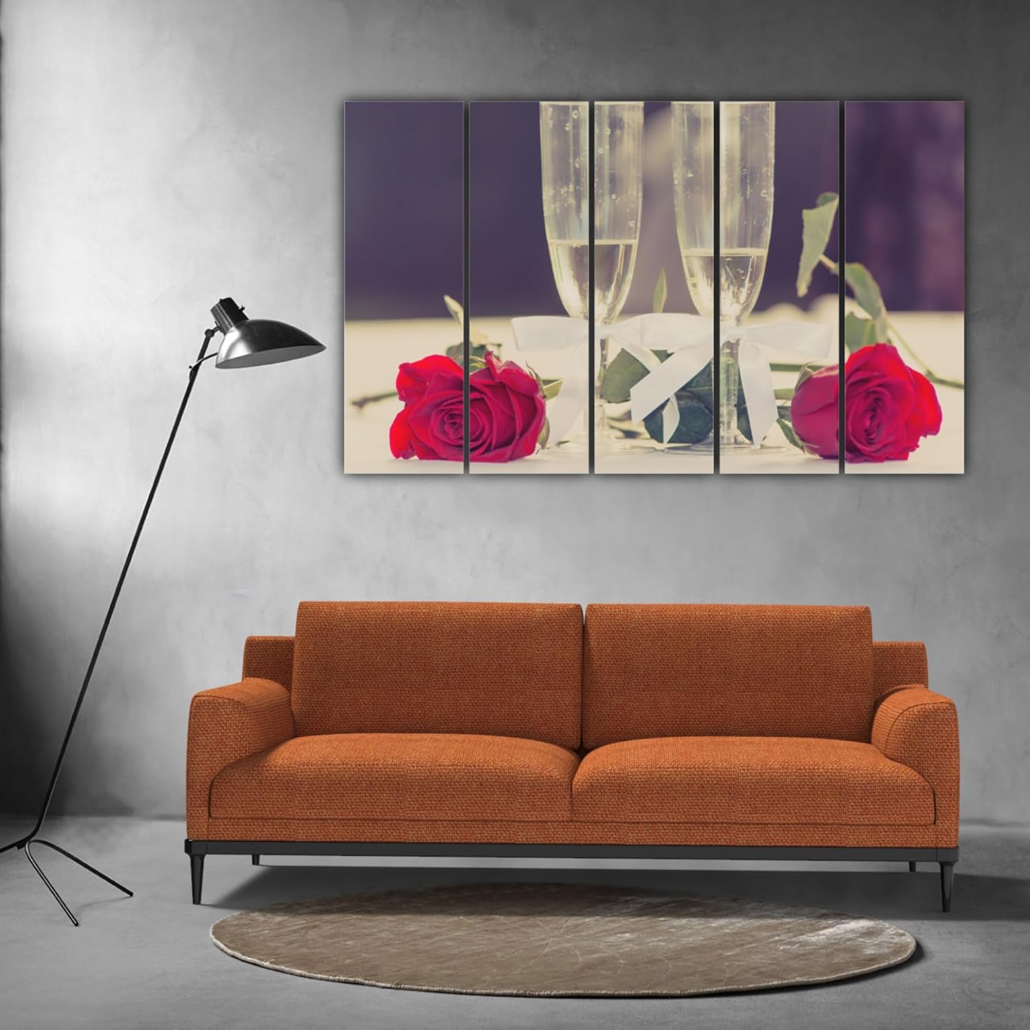 Close-up of glossy rose petals on the multi-panel Photography framed Wall Art ready to blush any room