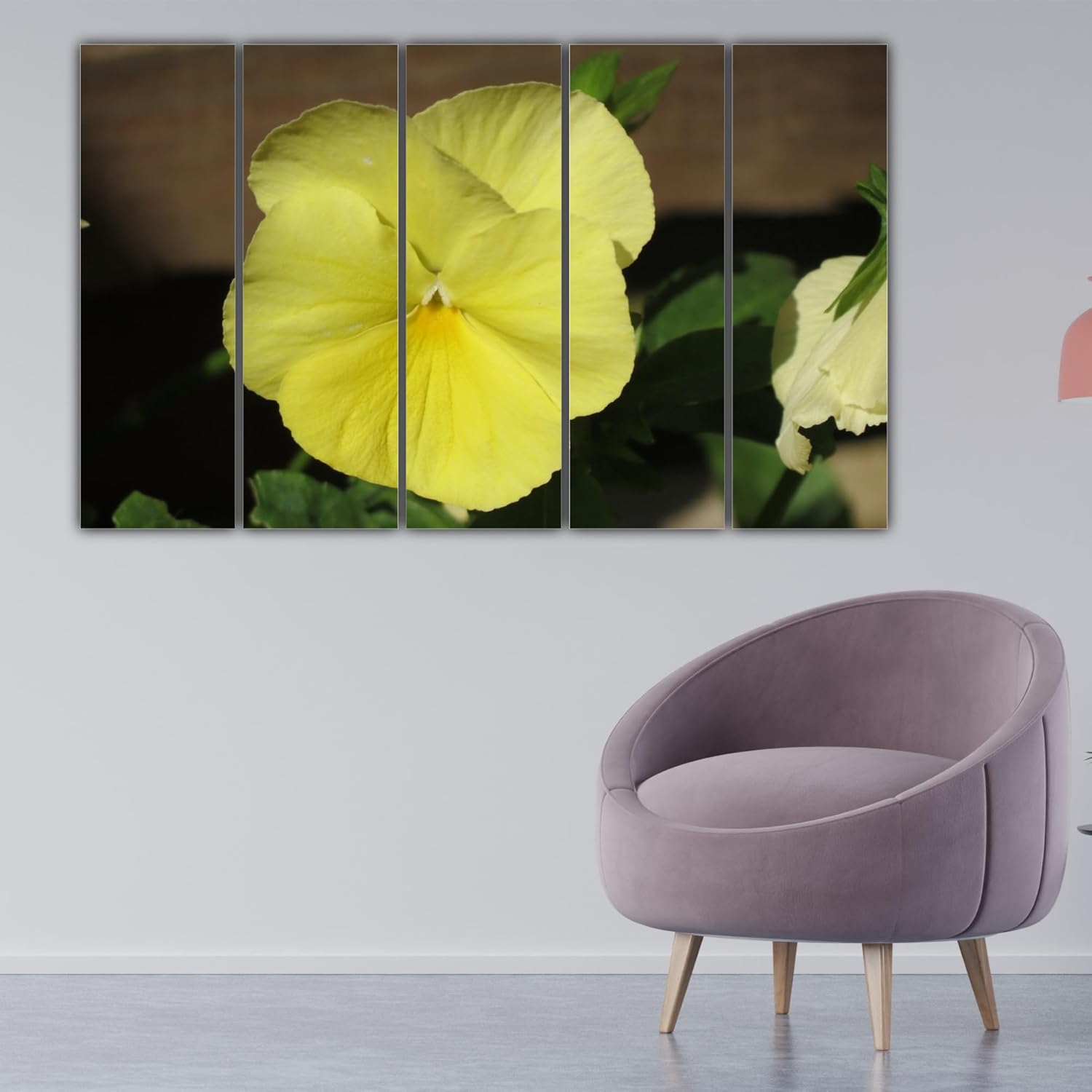 Close-up of vibrant pink and yellow flowers in a framed floral photography wall art panel