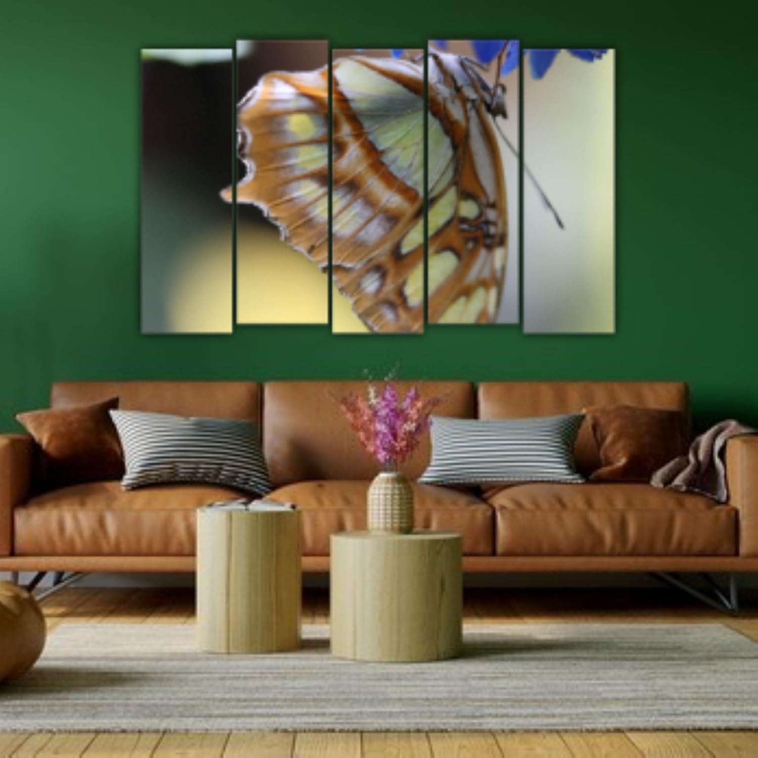 Close-up of vibrant butterflies on abstract framed Wall Art panels.