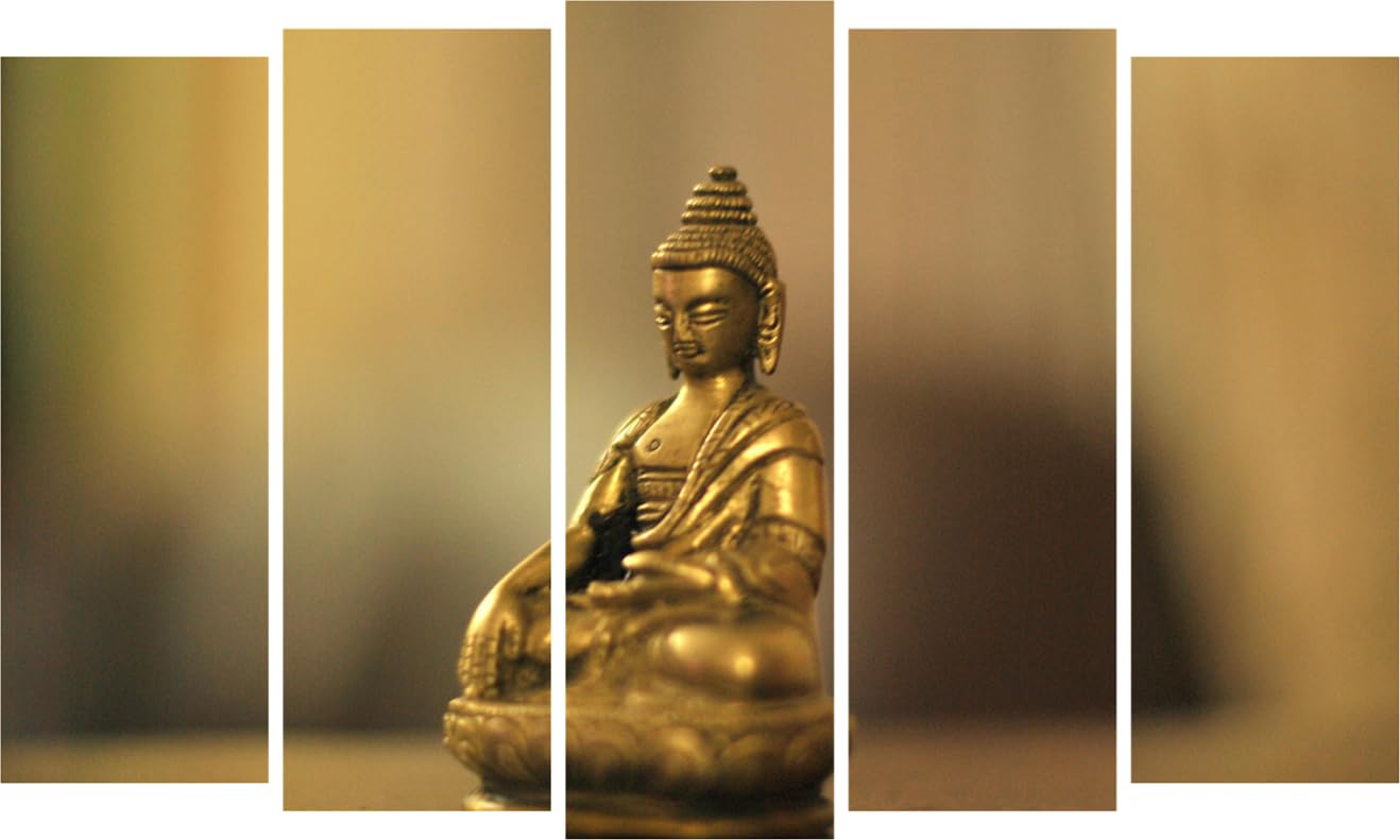 Close-up of Buddha-tiful 5-Panel Framed Wall Art highlighting golden Buddha figure