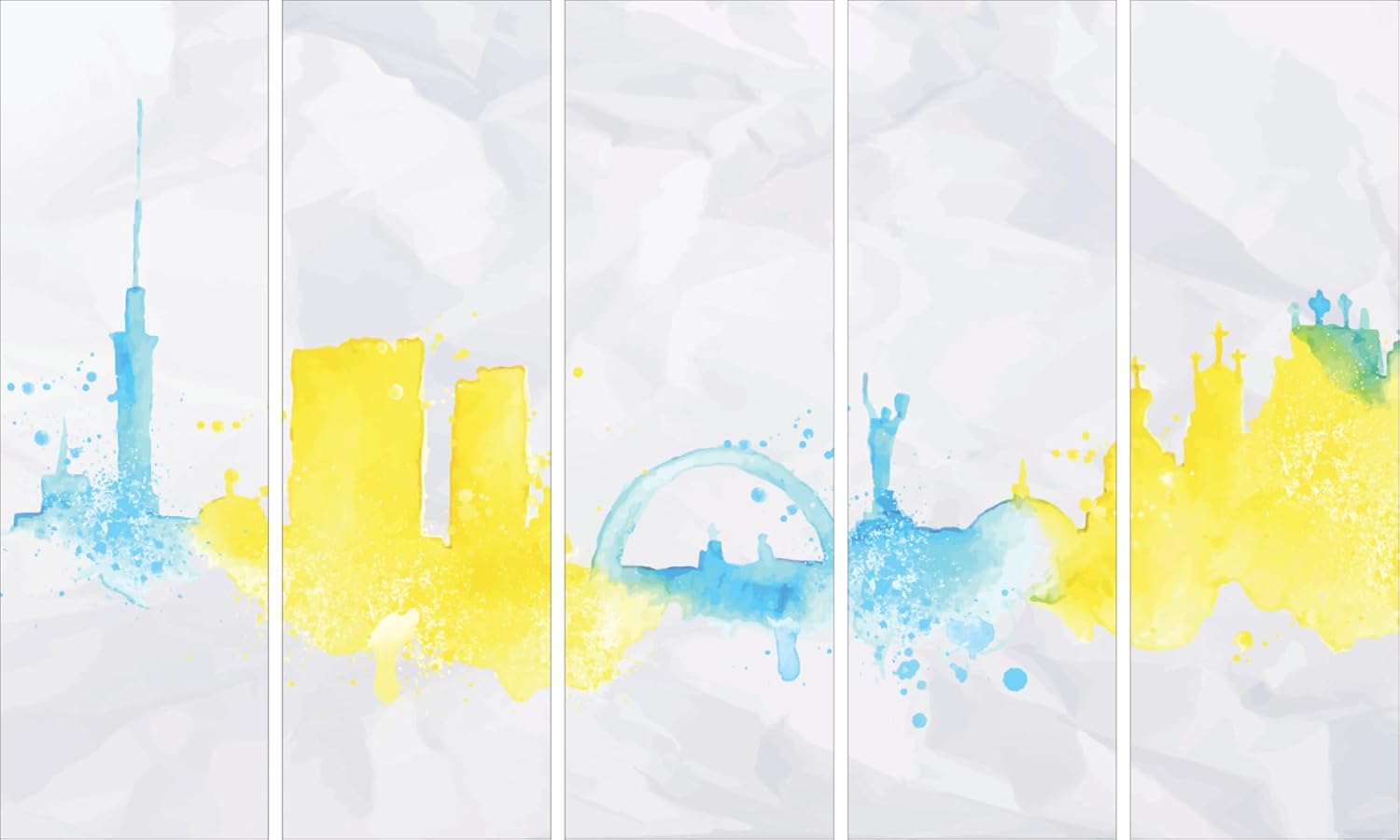 Skyline Soirée: Framed 5-Panel Watercolor Wall Art (150x76cm) That Brings City Lights Home