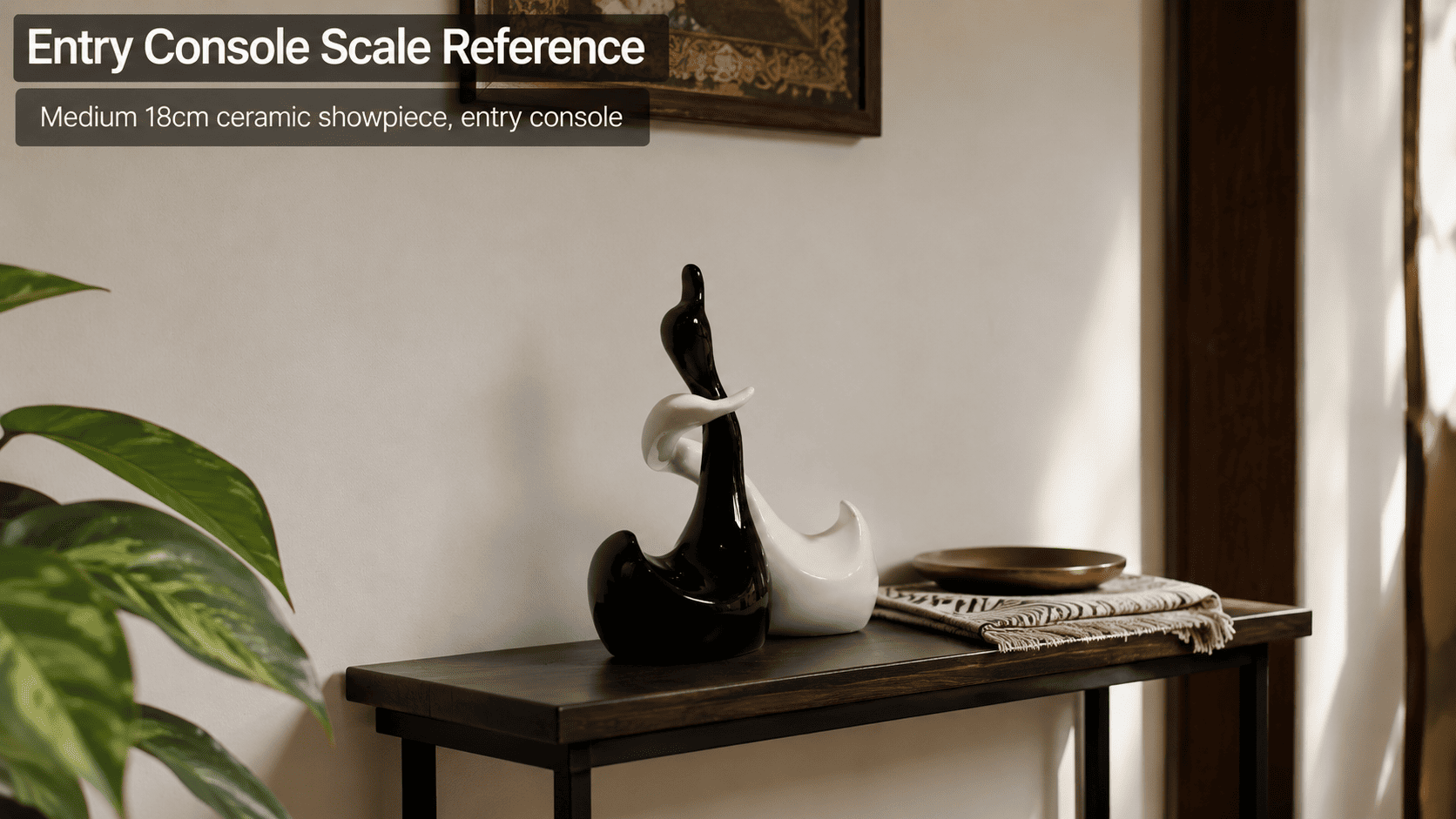 matte ceramic showpiece staged on entry console