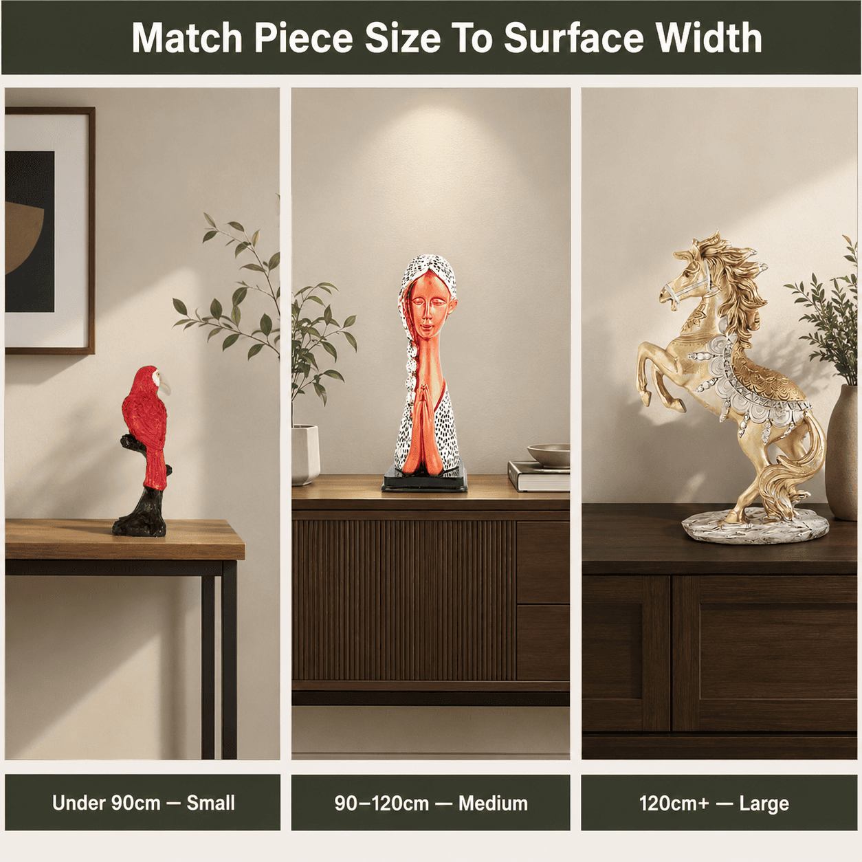 grid comparing small medium and large dining decor setups