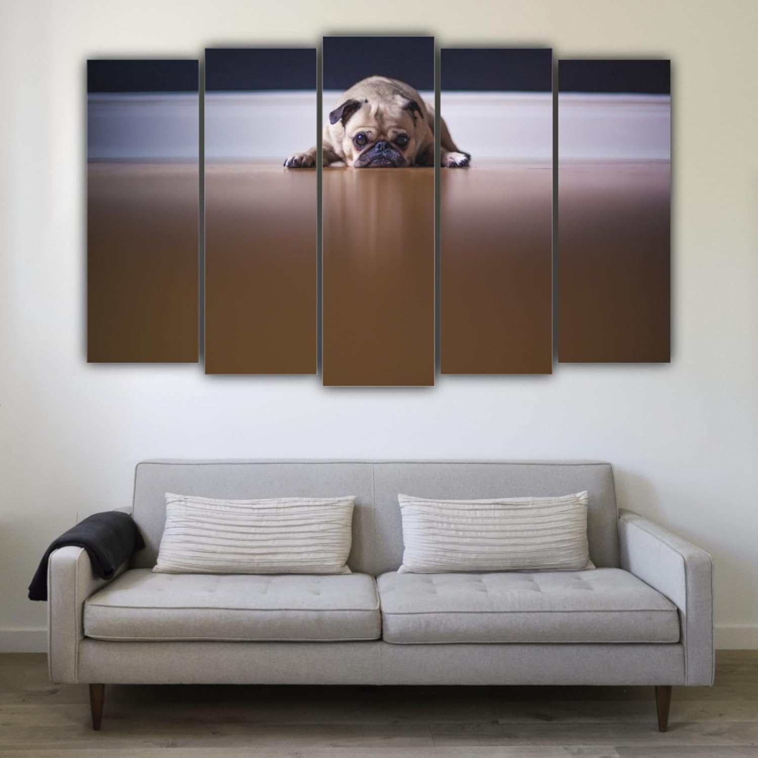 Close-up of playful dog illustrations on the multicolour Wall Art panels