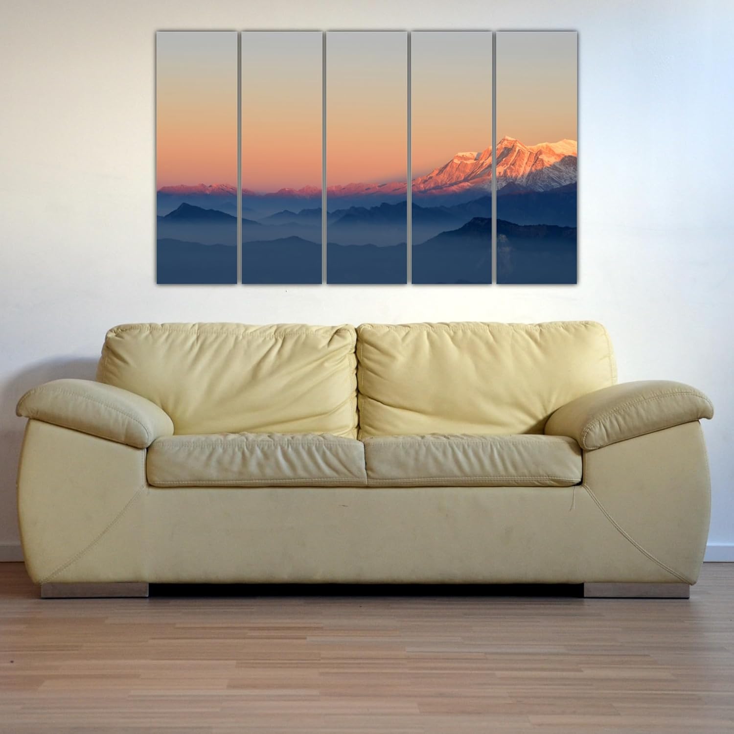 Peek-a-Peak Photography: Framed Wall Art featuring a colorful mountain panorama across five panels
