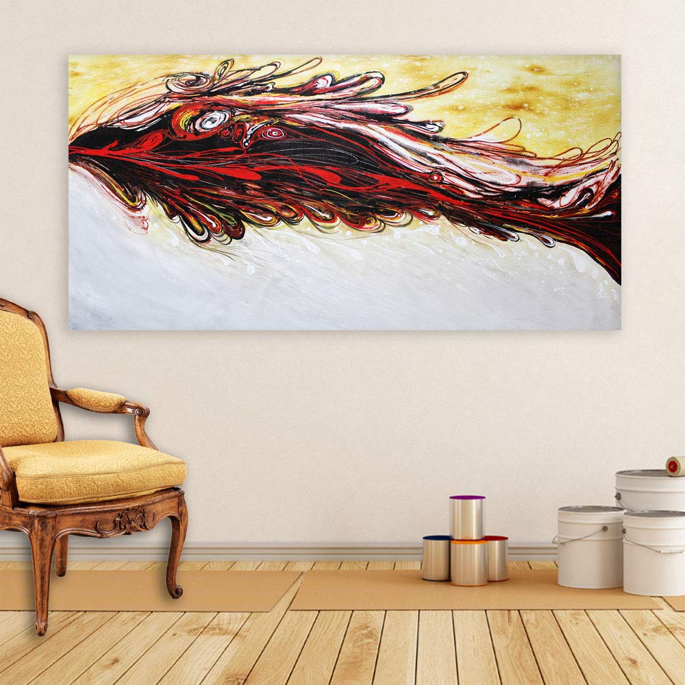 Feather-tastic Abstract Canvas That'll Make Your Walls Flutter - Framed Wall Art (85x40.5cm)