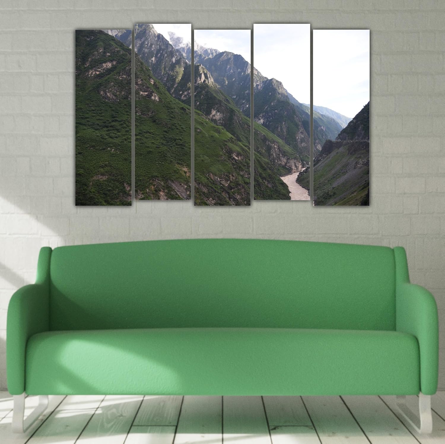 Close-up of the splash-proof matte lamination on the Hillside Harmony multi-panel framed Wall Art