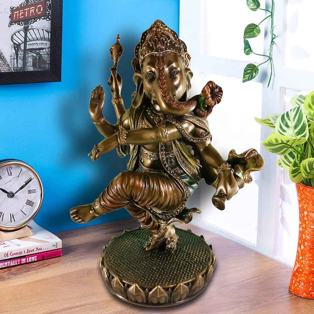 Cold Cast Dancing Ganesh Idol on Lotus Flower for Ganesh Chaturthi