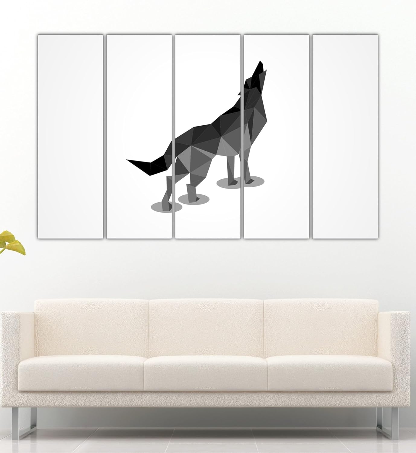 Close-up of Unleash the Howl: Wolf-some Multi-Frame Framed Wall Art, highlighting the splash-proof MDF panels and wolf details.