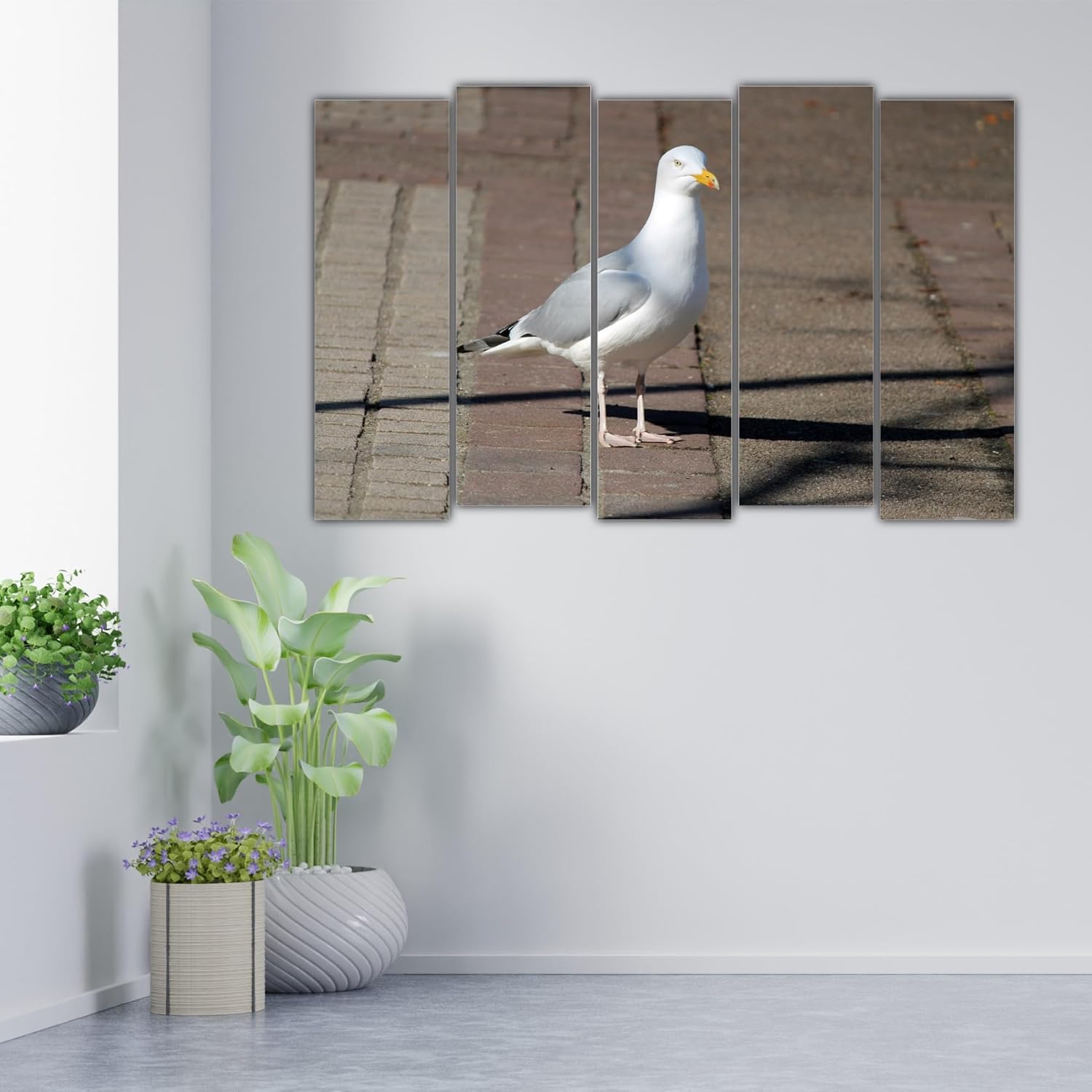 Close-up of vibrant multi-frame bird prints on wooden MDF.