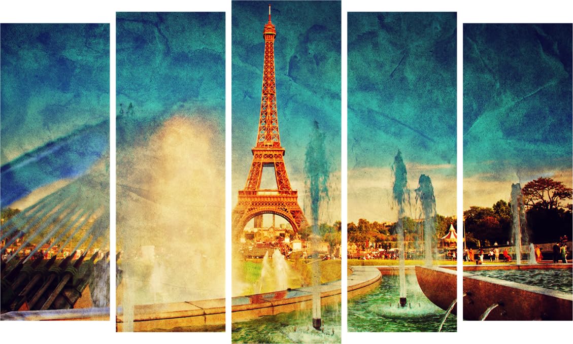 Eiffel-tastic Multi-Frame Paris Skyline Wall Art displayed above a modern living room sofa