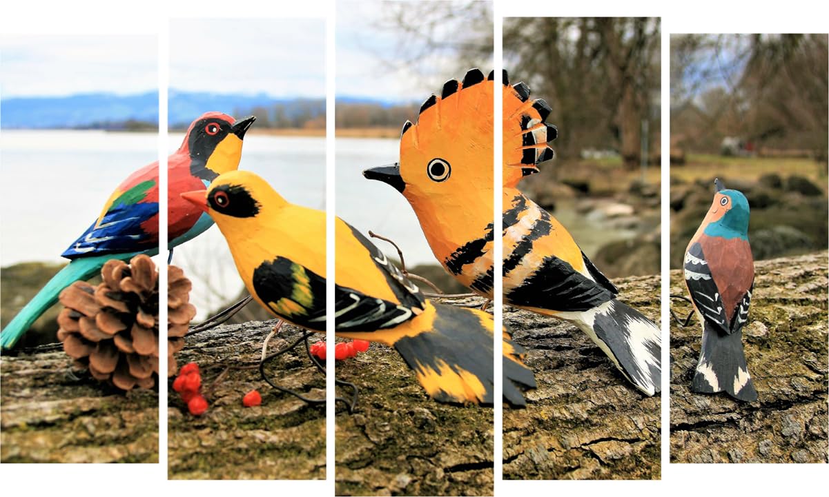 Birds of a Feather Framed Wall Art Flock - colorful bird panel set displayed on a living room wall.
