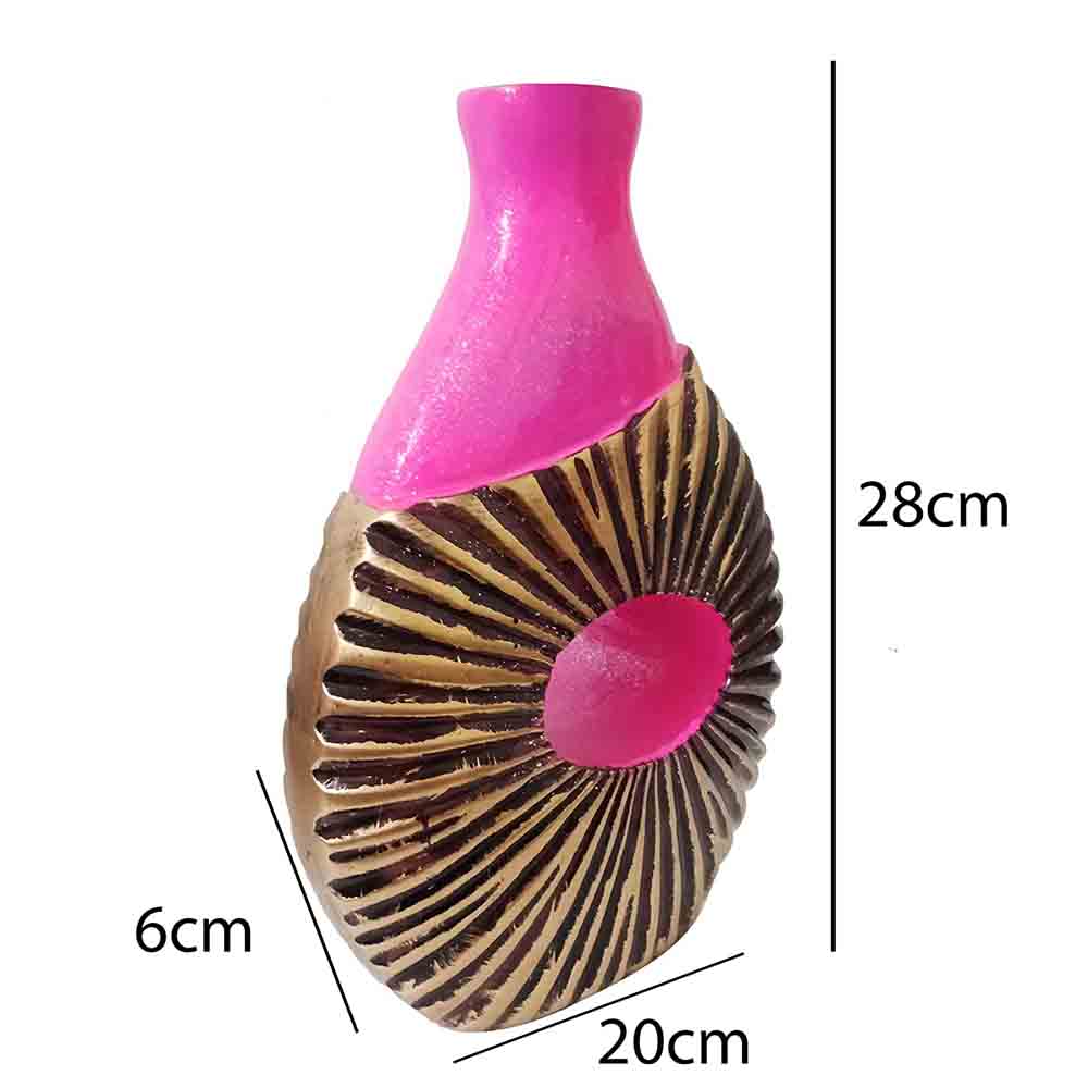 Hand-painted Pink and Golden Vase with Sun Design for Kitchen Decor