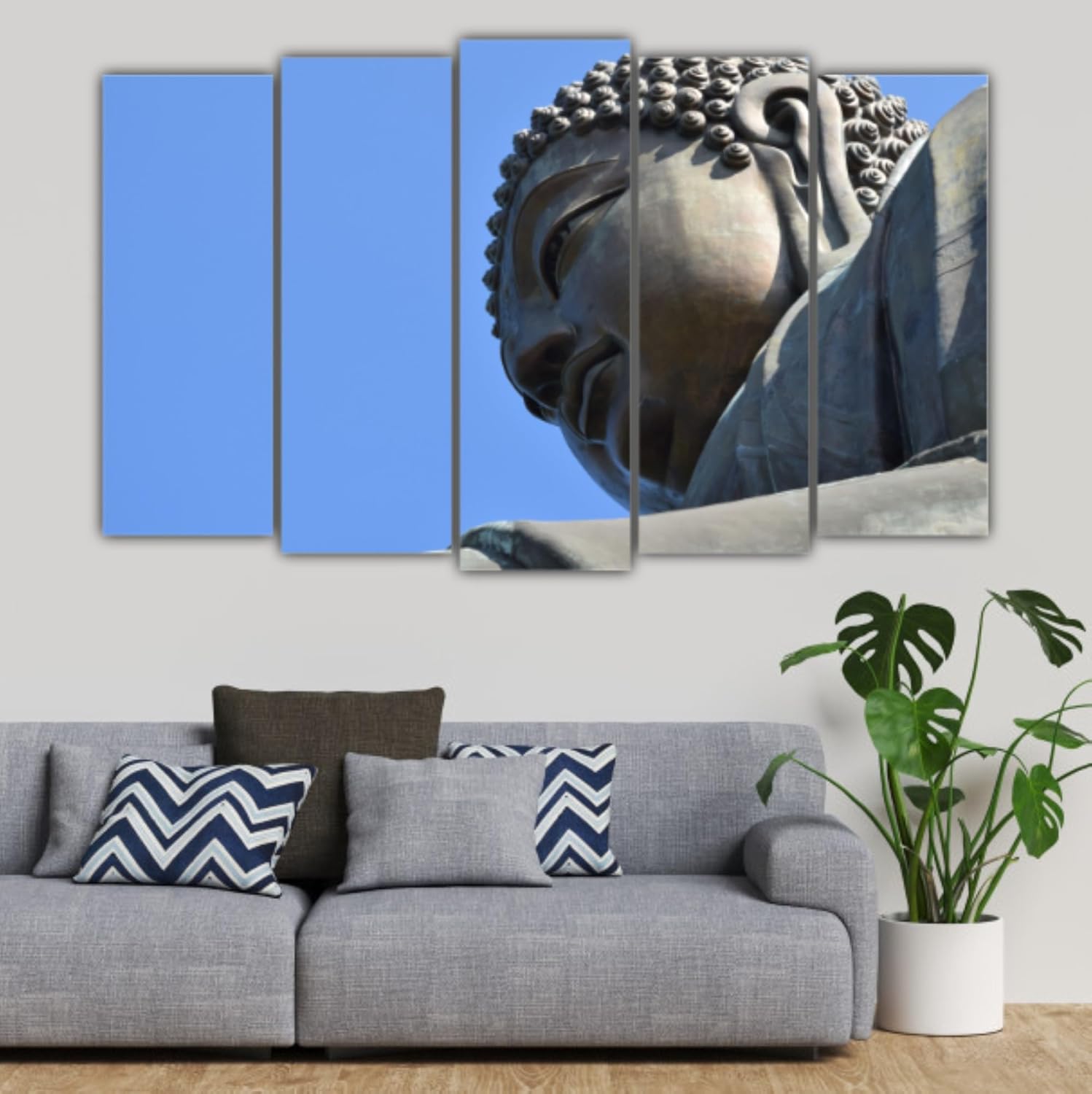 Close-up of Om-azing Framed Buddha Wall Art That'll Zen Your Walls  Multi-Frame Magic (150x76cm) showcasing multiframe design