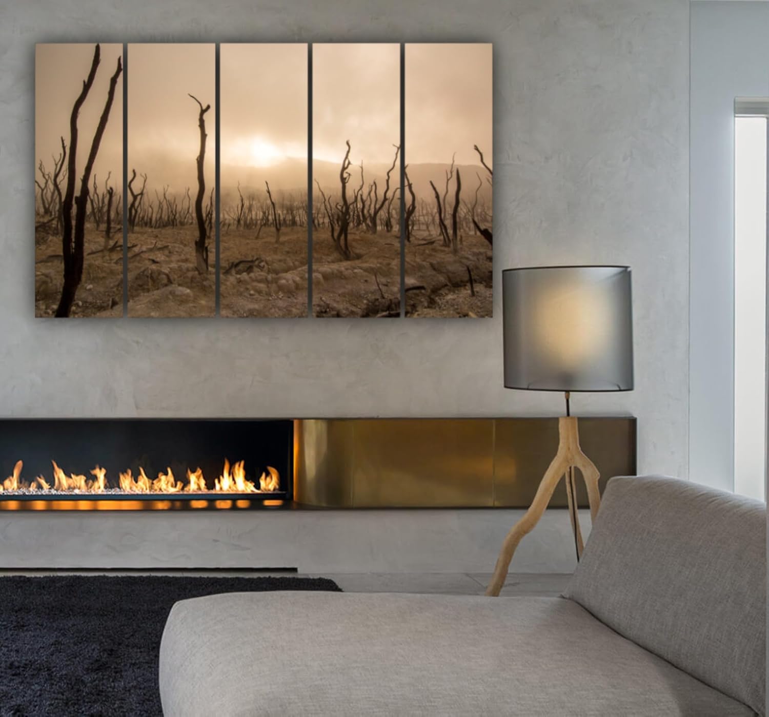 Close-up of the framed landscape panels in Barren No More Wall Art highlighting earthy tones