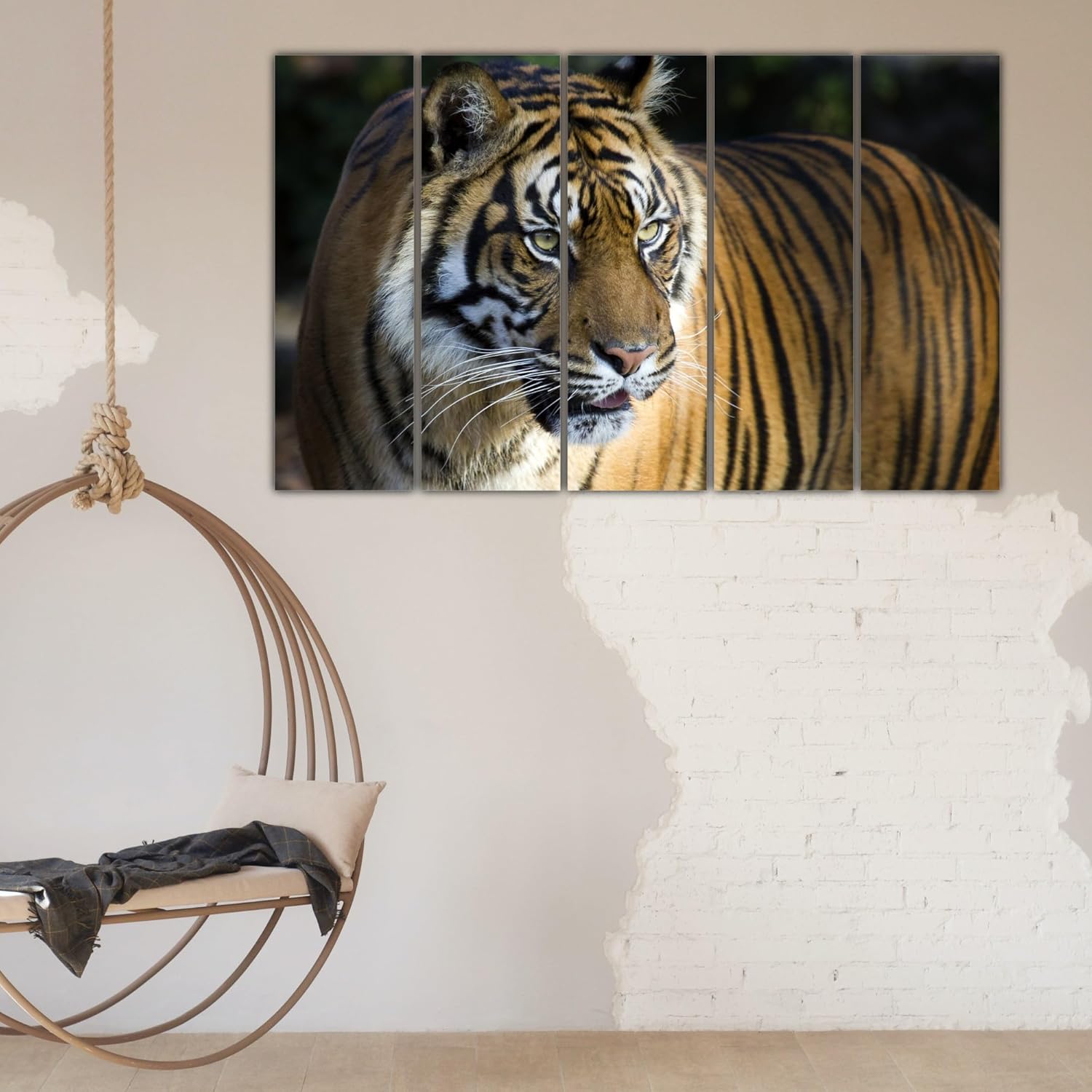 Close-up of Tiger-rific Multi-Frame Wall Art That Roars Style highlighting splash-resistant matte lamination finish
