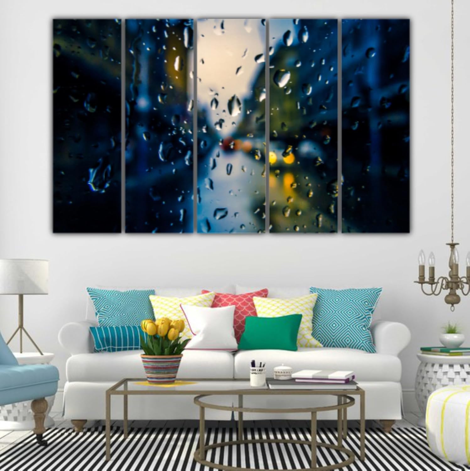 Droplet-Dazzle Photography Framed Wall Art: close-up of vivid water-drop photography on sleek framed wooden MDF
