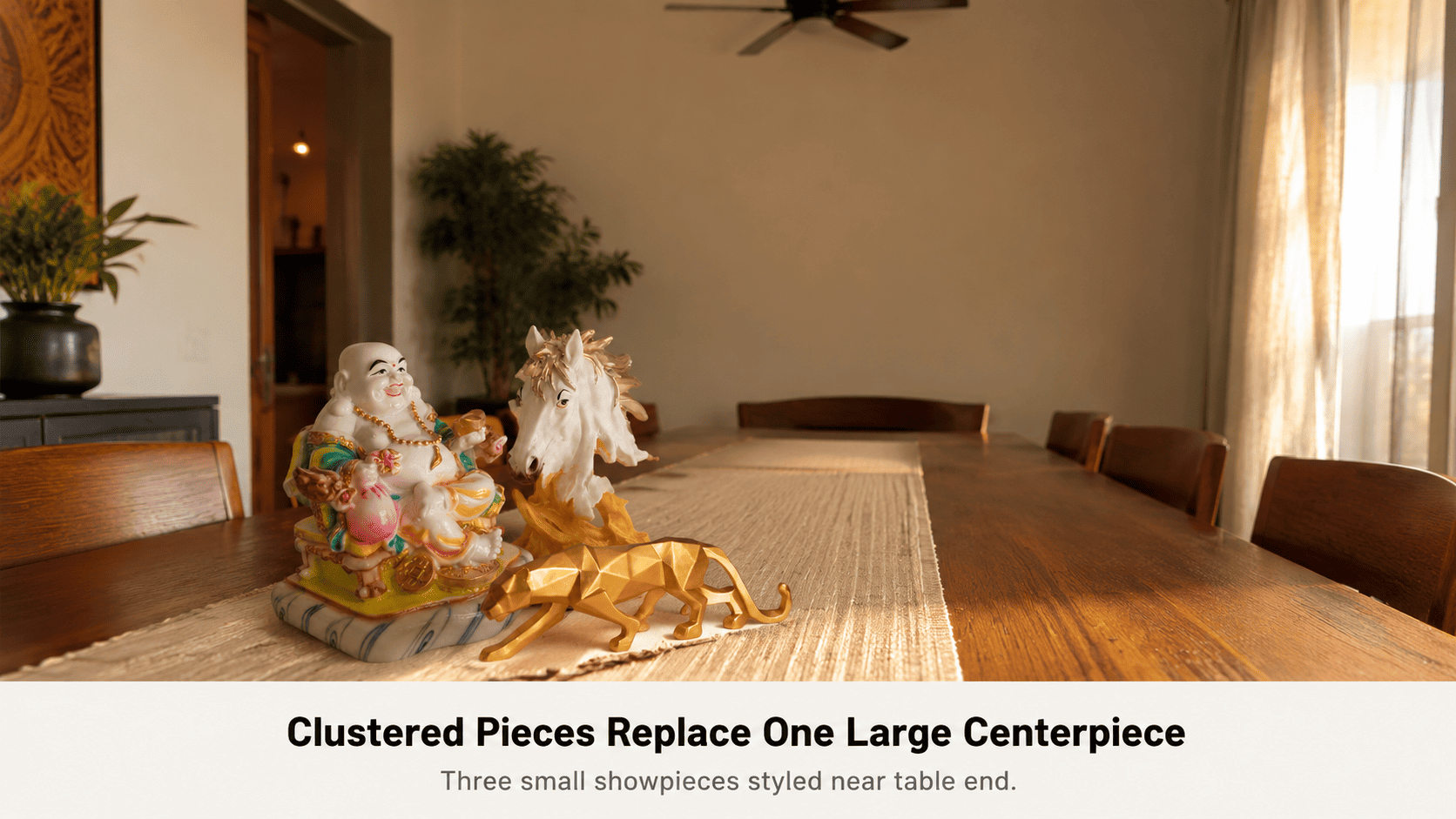 a small cluster of decorative pieces on a dining table