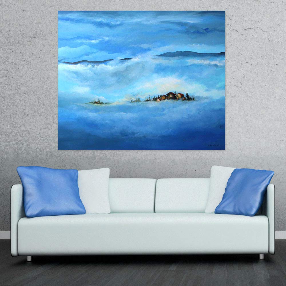 Countryside Calling unframed canvas wall art showcasing a distant home among rolling fields