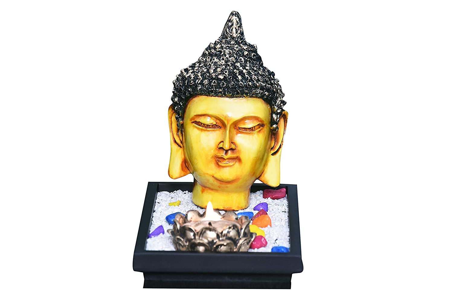 325682-top-buddha-face-showpiece-with-yellow-and-antique-silver-finish-on-wooden-tray-with-pebbles-and-tealight-holder-in-india.jpg