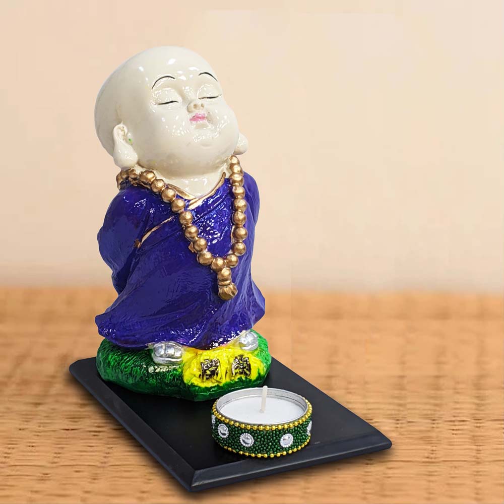 Miniature Blue Baby Monk Buddha Standing Showpiece for Decoration