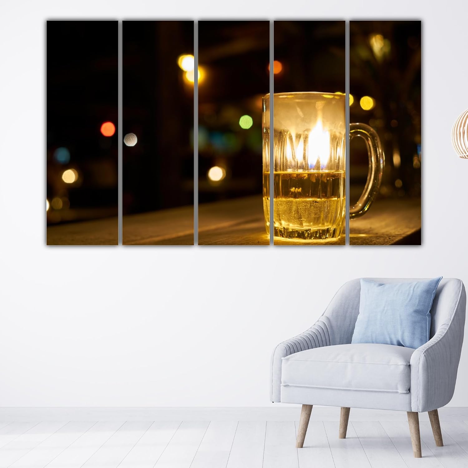 Lifestyle shot of Glass-tacular 5-Panel Framed Photography Wall Art That Shines (150x76cm) adorning a modern living room