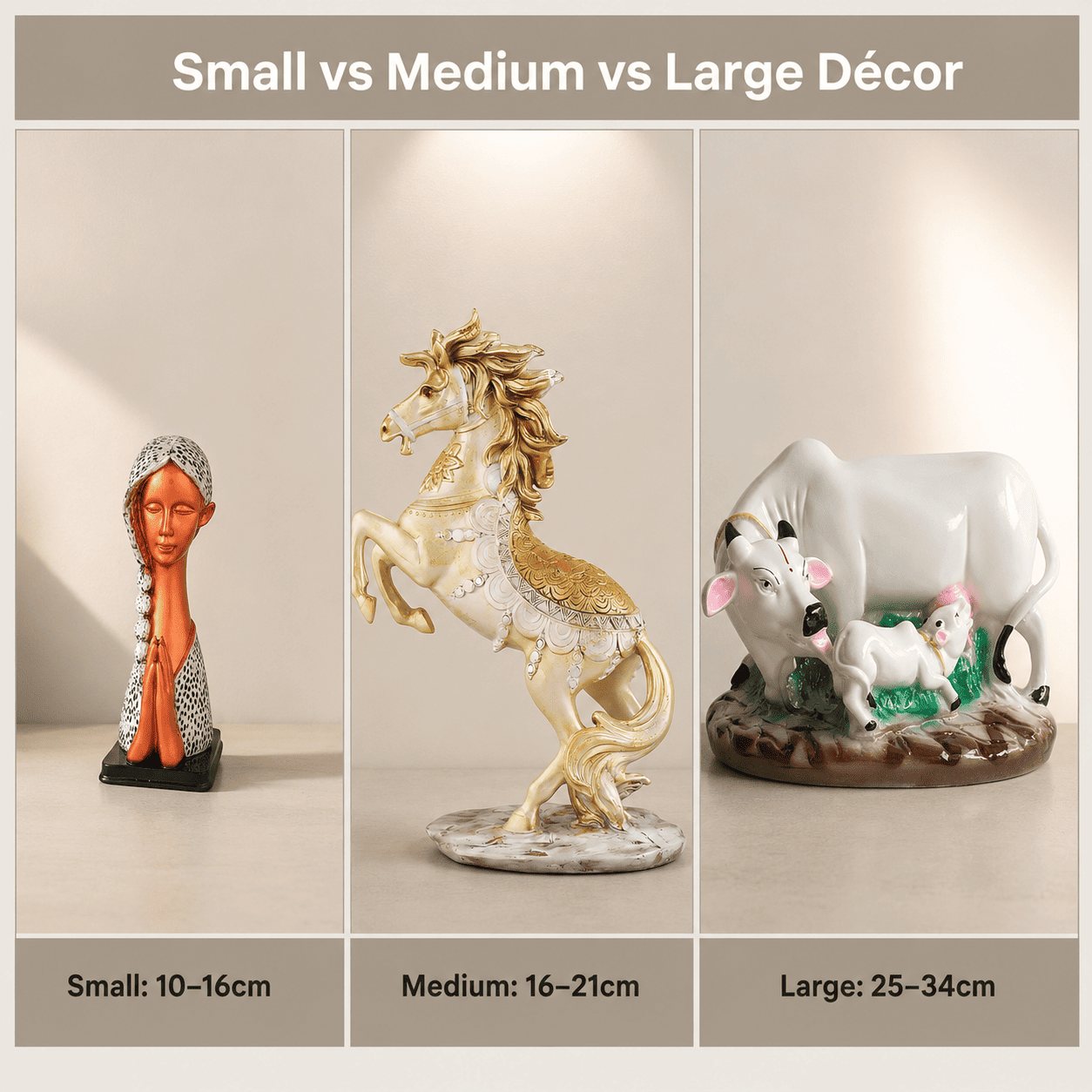 size comparison of small medium and large modern home decor pieces