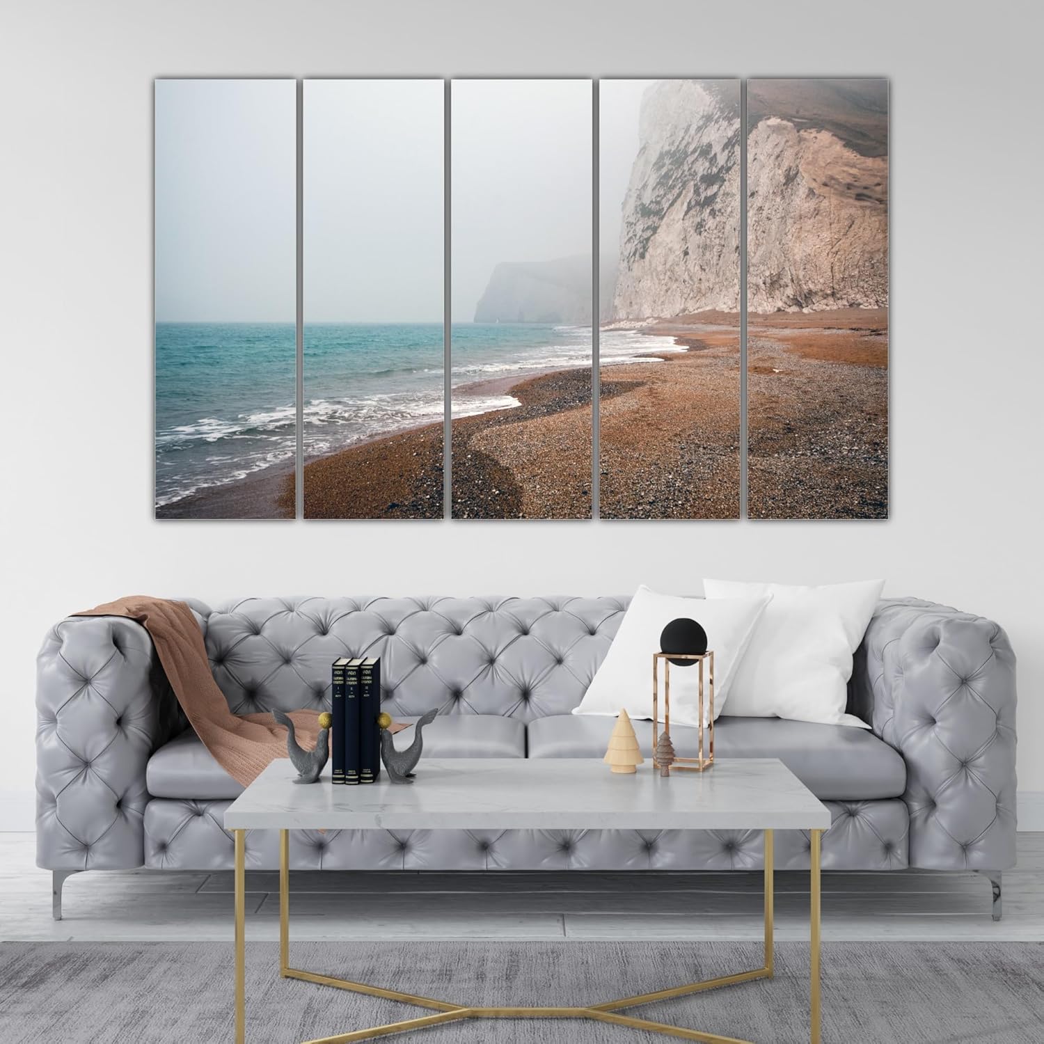 Vibrant multi-panel Sea Shore Photography Wall Art with framed MDF construction bringing beach vibes indoors.