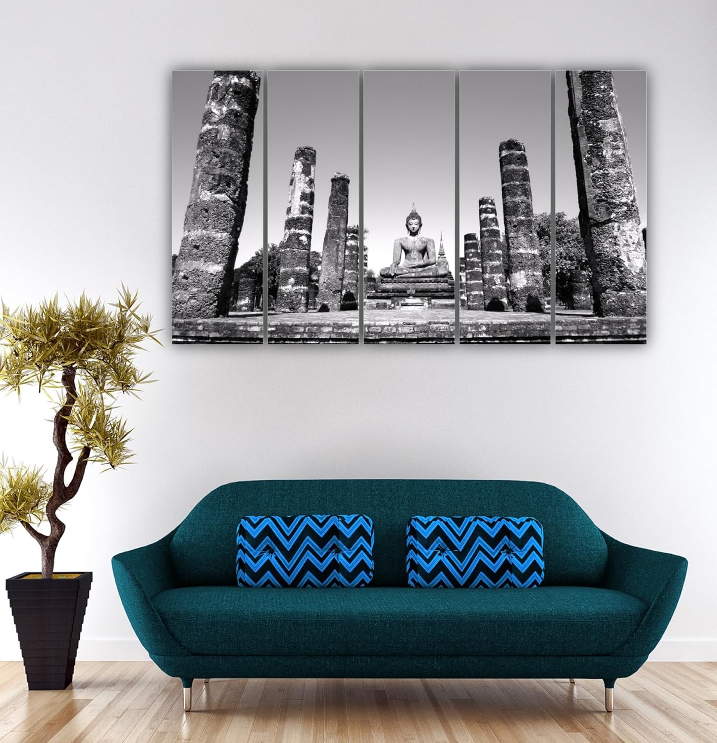 Close-up of a Buddha-tiful 5-Panel Framed Wall Art highlighting matte laminated frames and vivid print quality