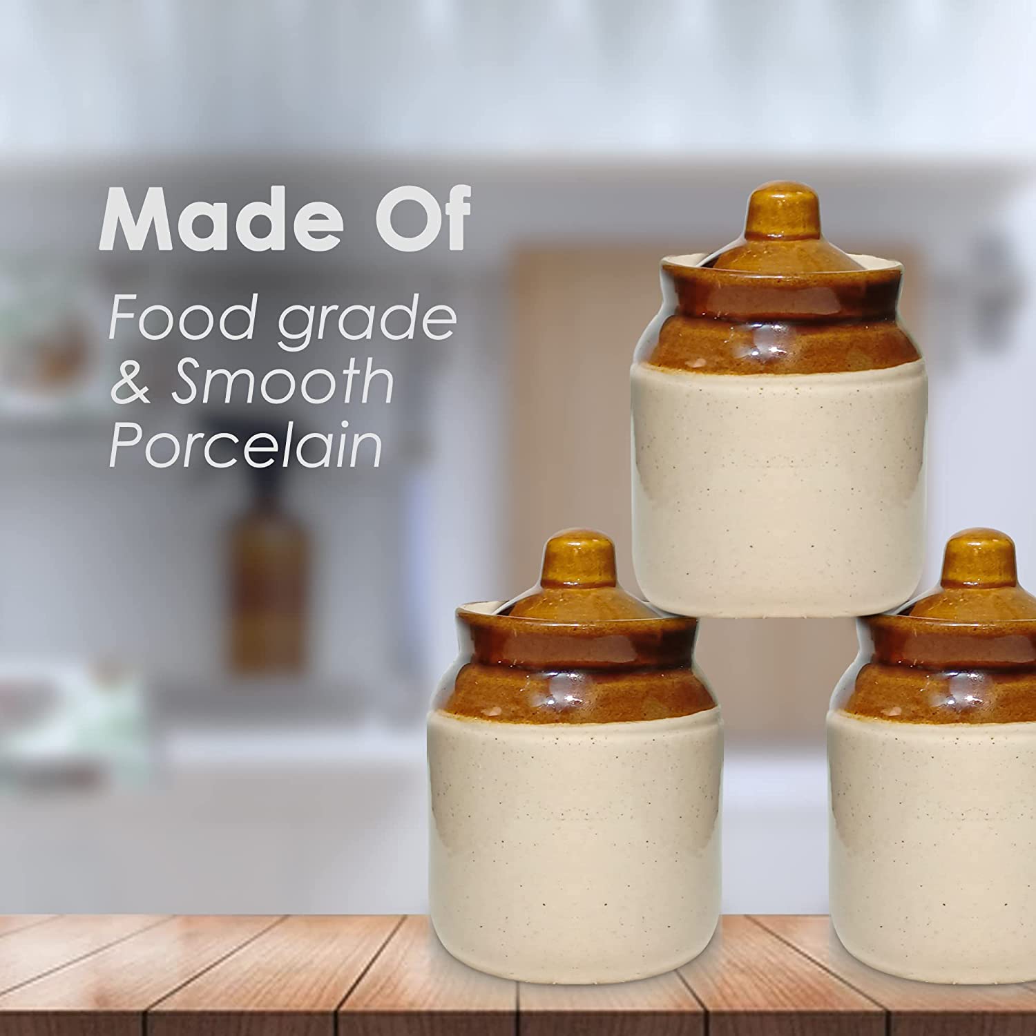 Yellow ceramic jar with lid set on kitchen shelf, showing hand-carved detail and vibrant color.