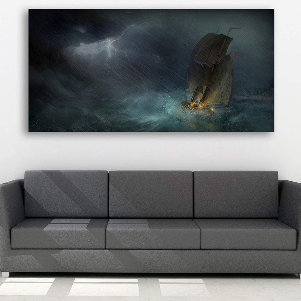 Sea-s the Day with This Stormy-Framed Wall Art  Water Theme Canvas (85x40.5cm)