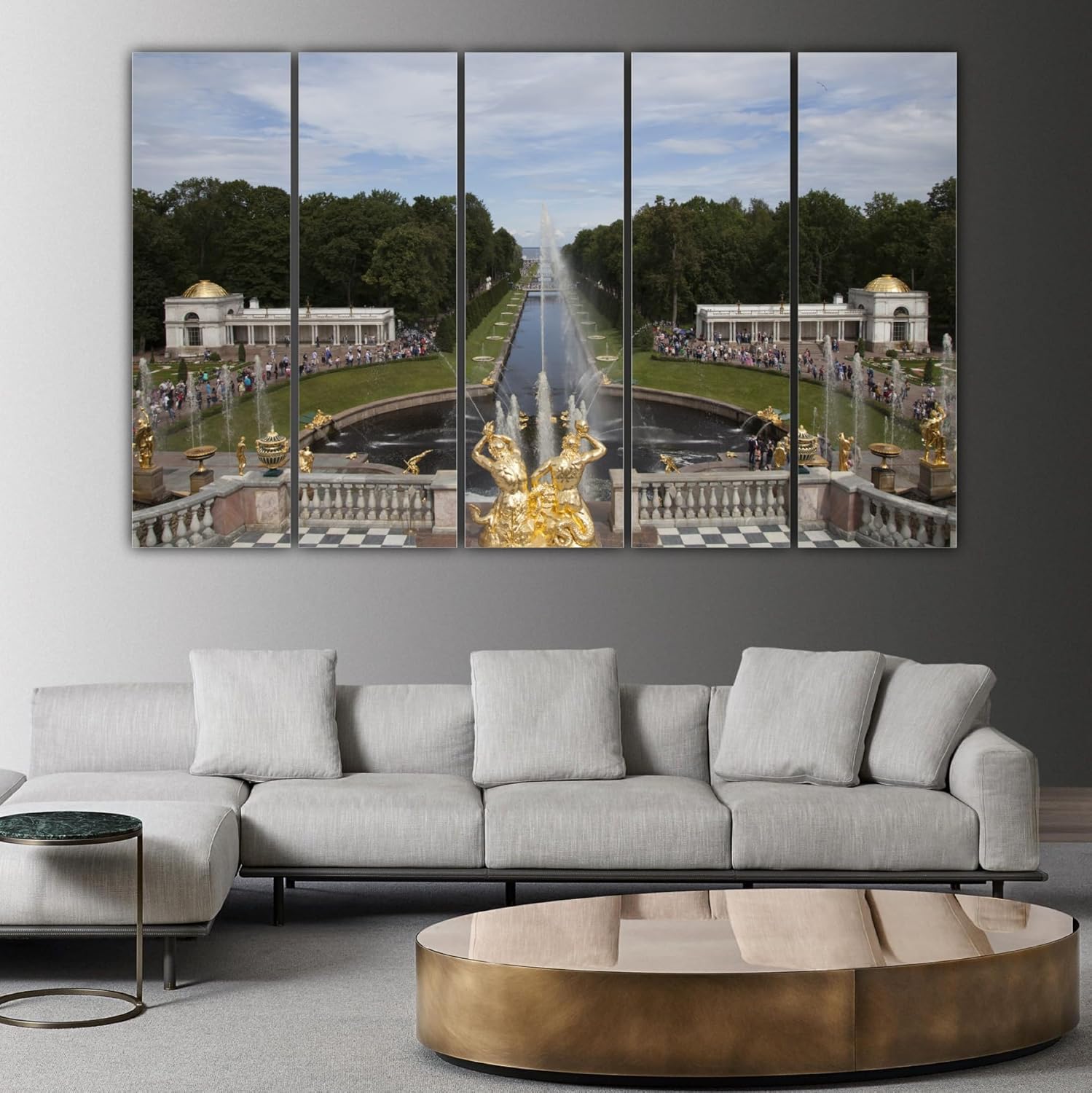 Vibrant multi-frame wall art showing a stylized city skyline across sturdy framed panels.