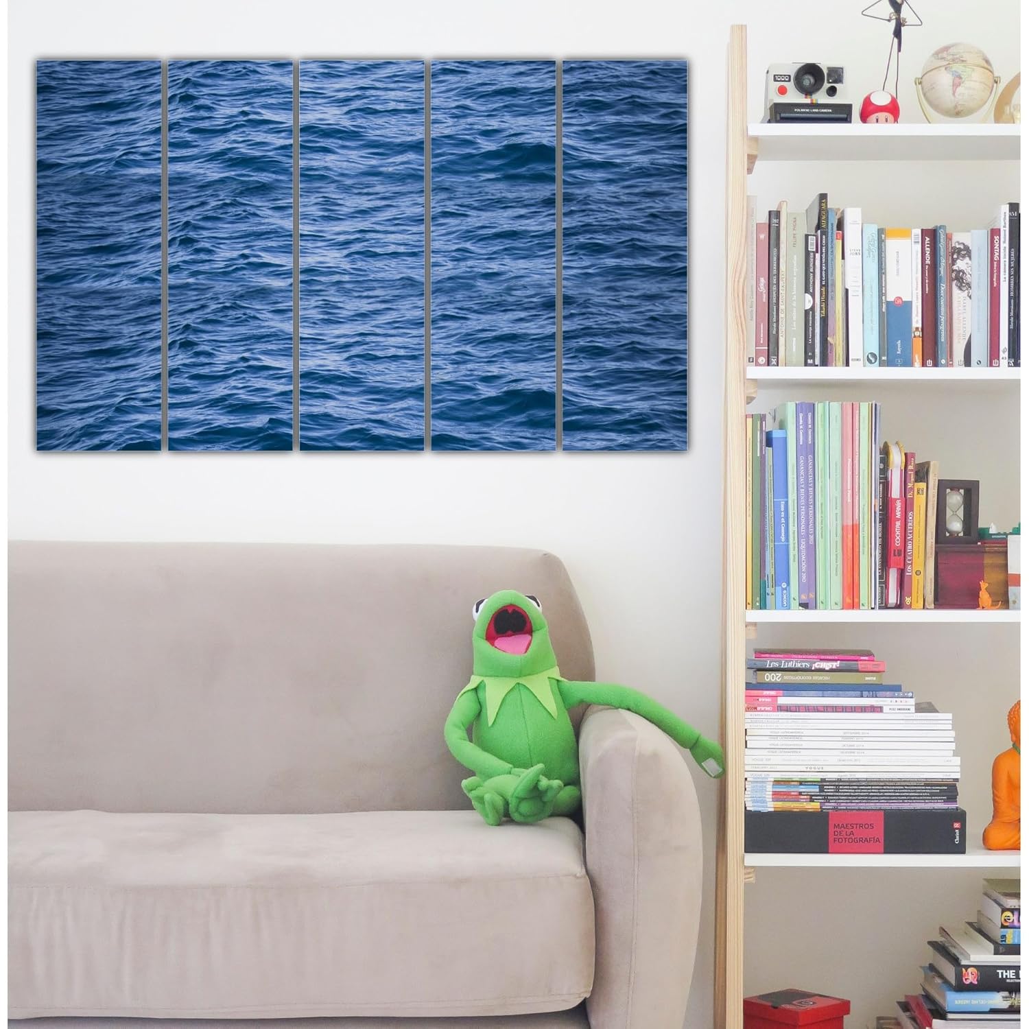Close-up of the five sleek frames of Wave Hello to Your Walls: Sea-sational 5-Panel Framed Coastal Wall Art.