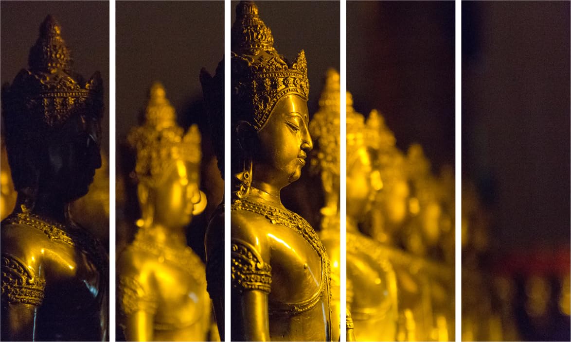 Image of Buddha-tastic 5-Panel Framed Wall Art bringing serene vibes to a living room.
