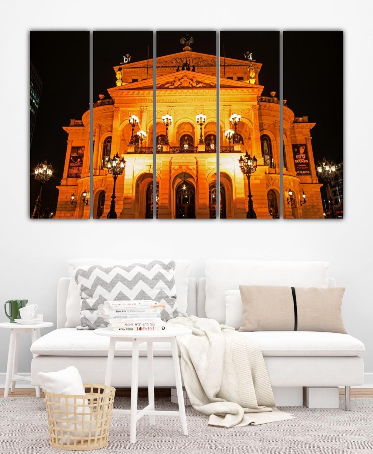Close-up of the splash-proof framed multi-panel Wall Art showcasing vibrant Frankfurt skyline details