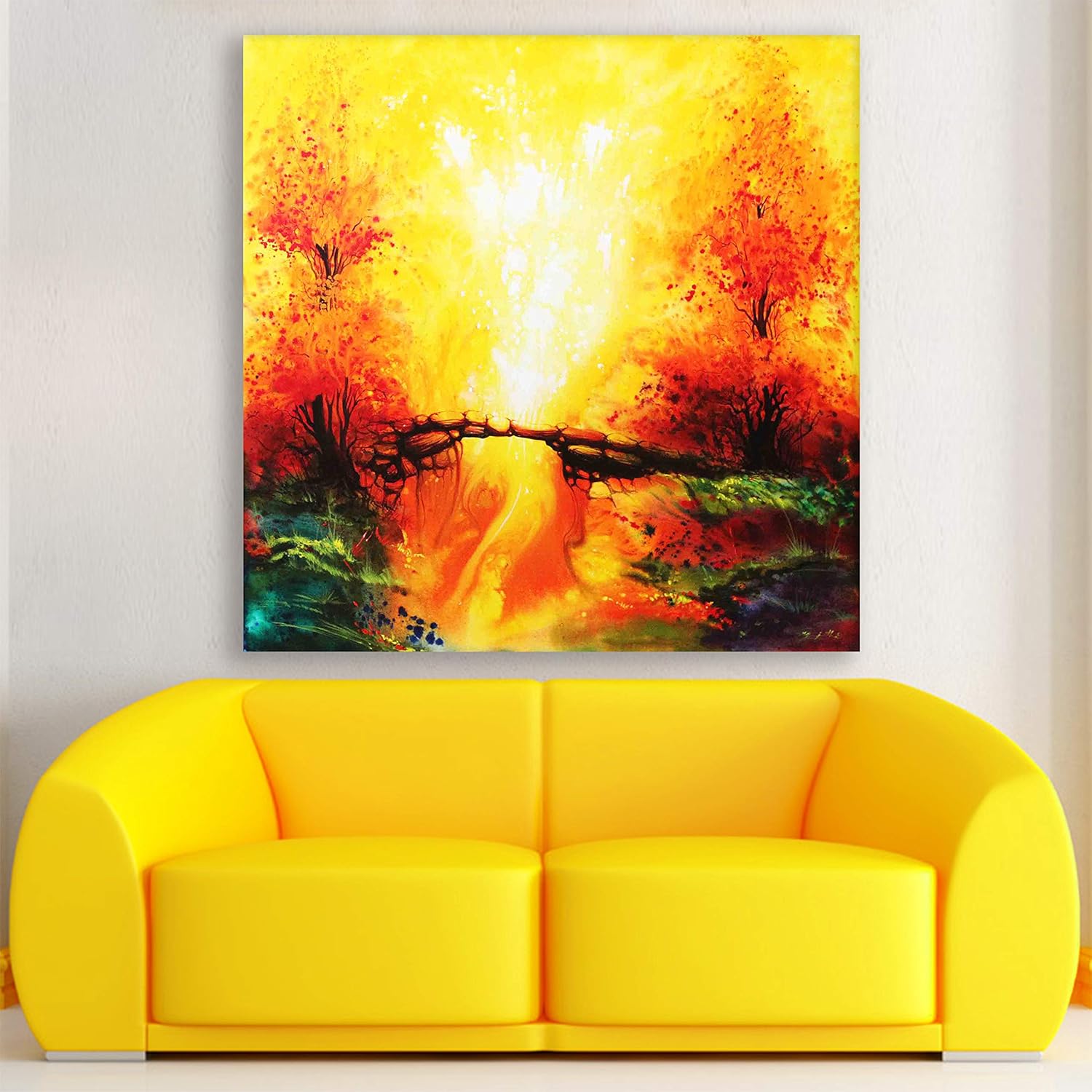 Bridge-to-Enlightenment Unframed Wall Art depicting a serene bridge over a misty river.