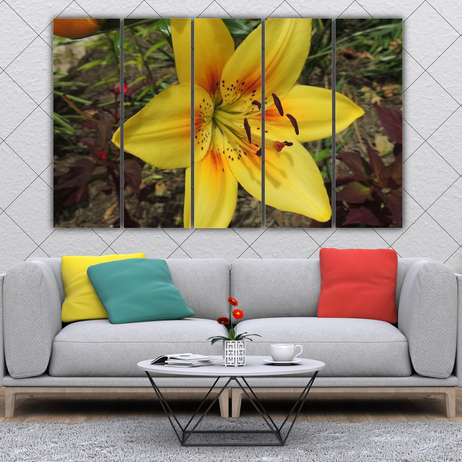 Close-up of Flower Power Photography Wall Art: 5-Frame Framed Floral Fiesta showing vivid multicolour petals