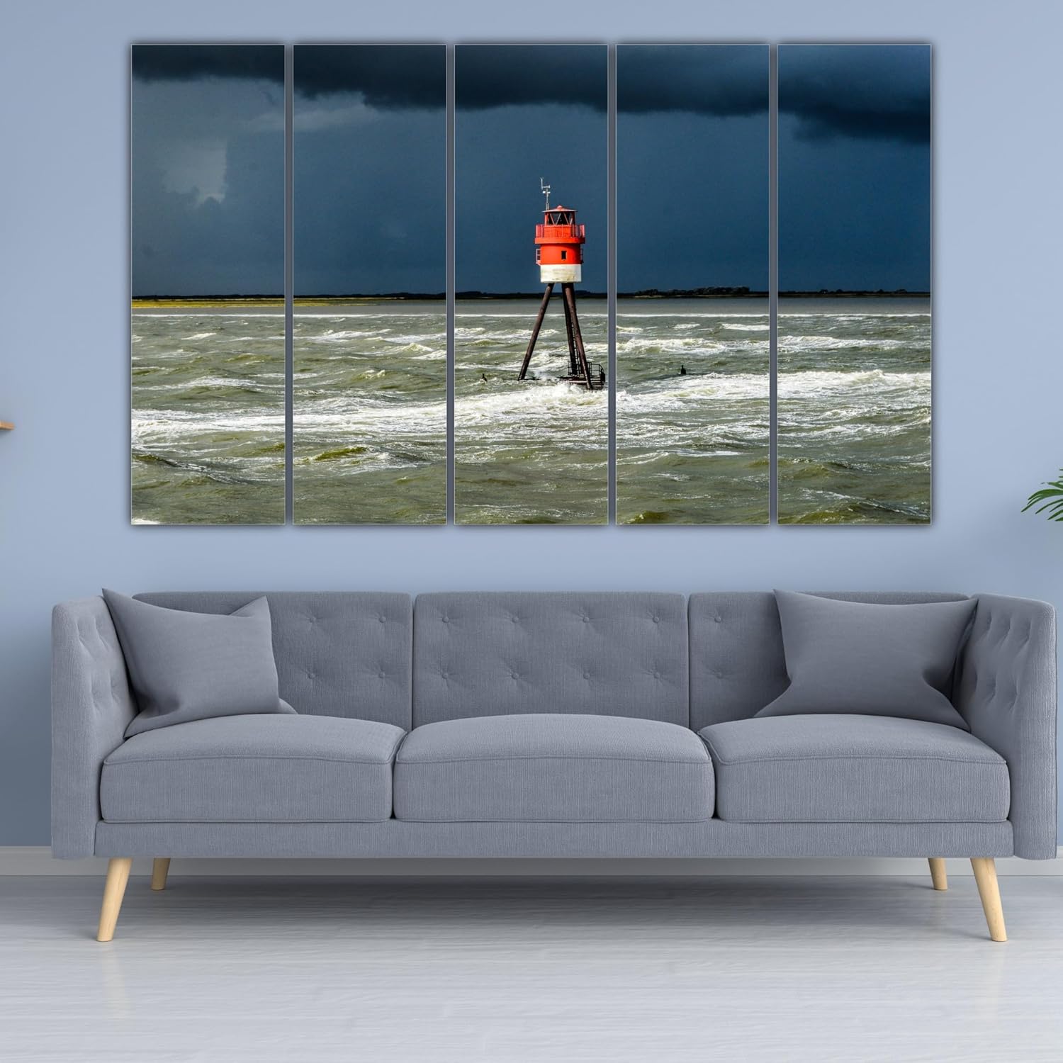 Close-up of blue and white sea wave prints on the Sea-sational Multi-Frame Wall Art