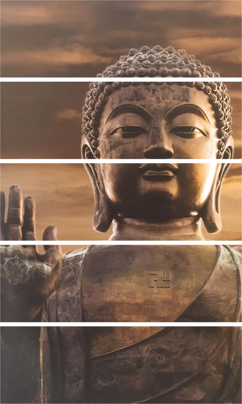 Om My Walls! Buddha-tiful 5-Panel Framed Wall Art hanging above a cozy sofa