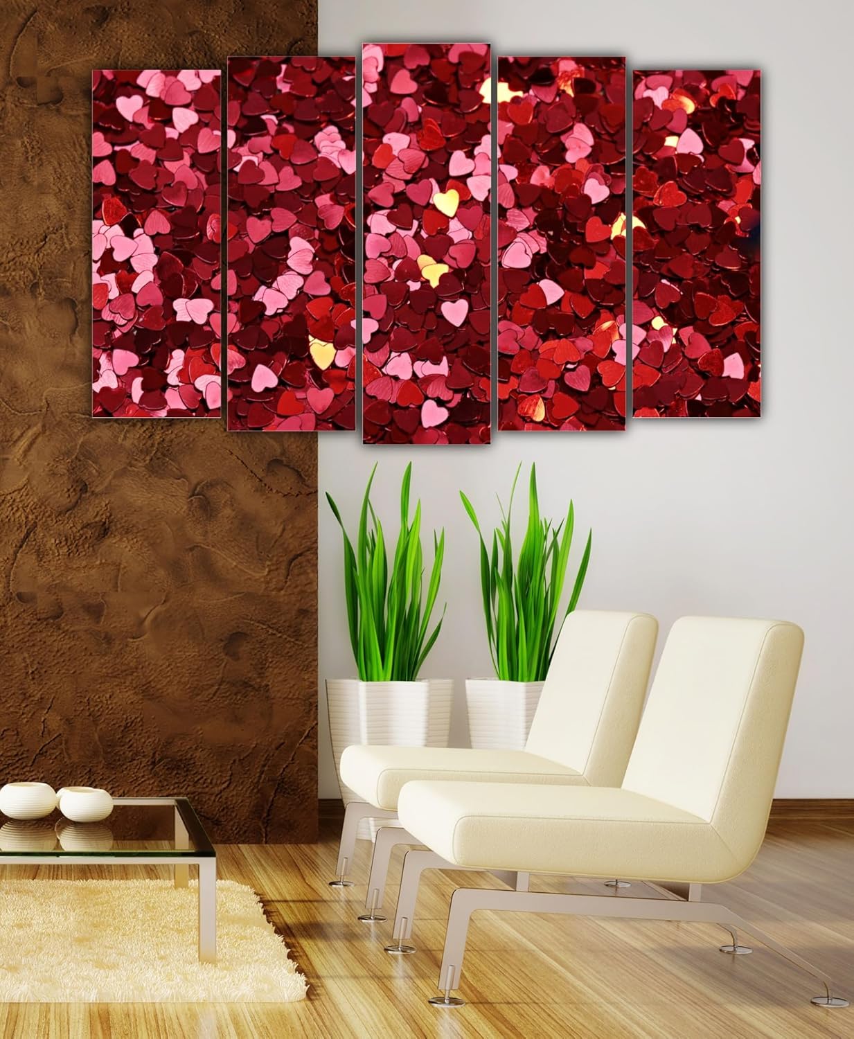 Photography framed wall art displaying an abstract heart design arranged across five sleek panels.