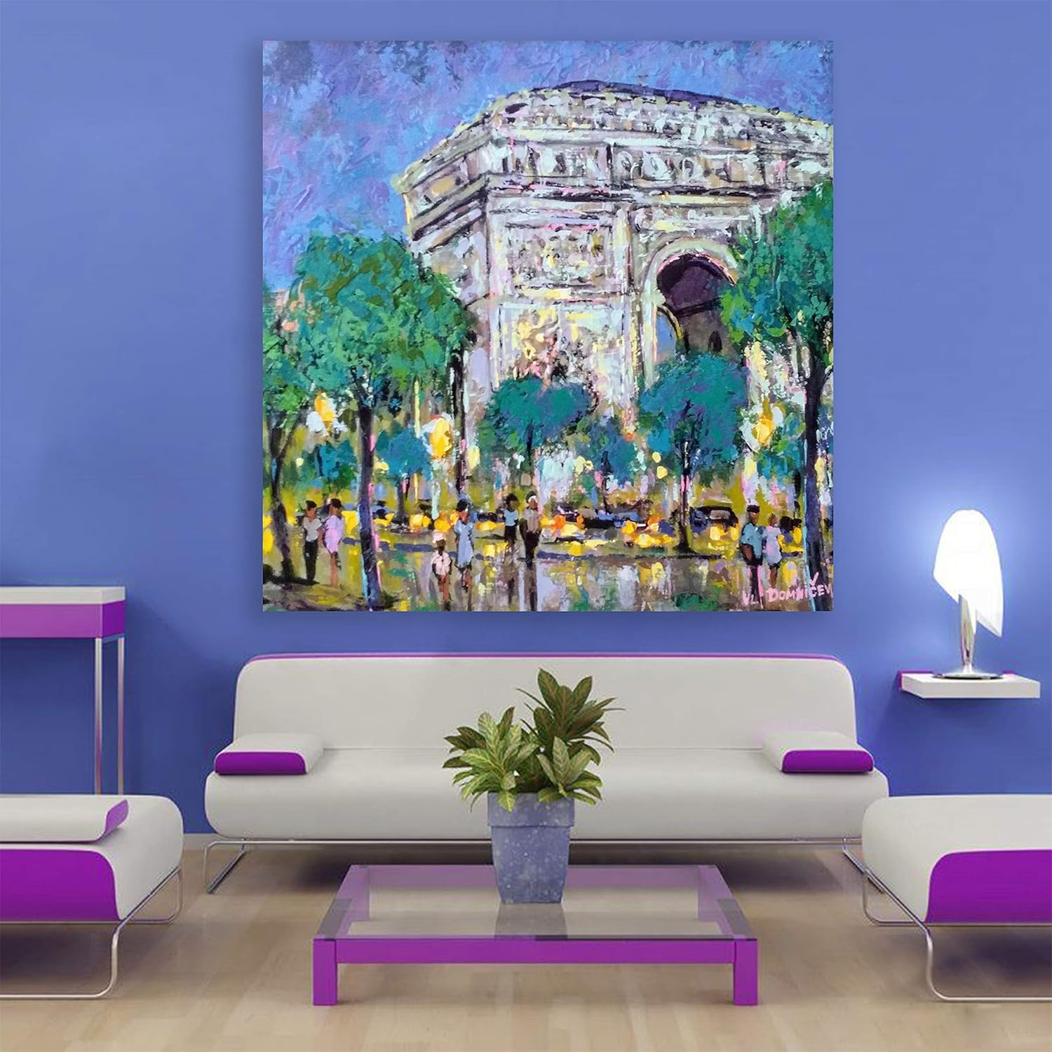 Rainy City Rendezvous unframed abstract wall art showing a rain-drenched city skyline