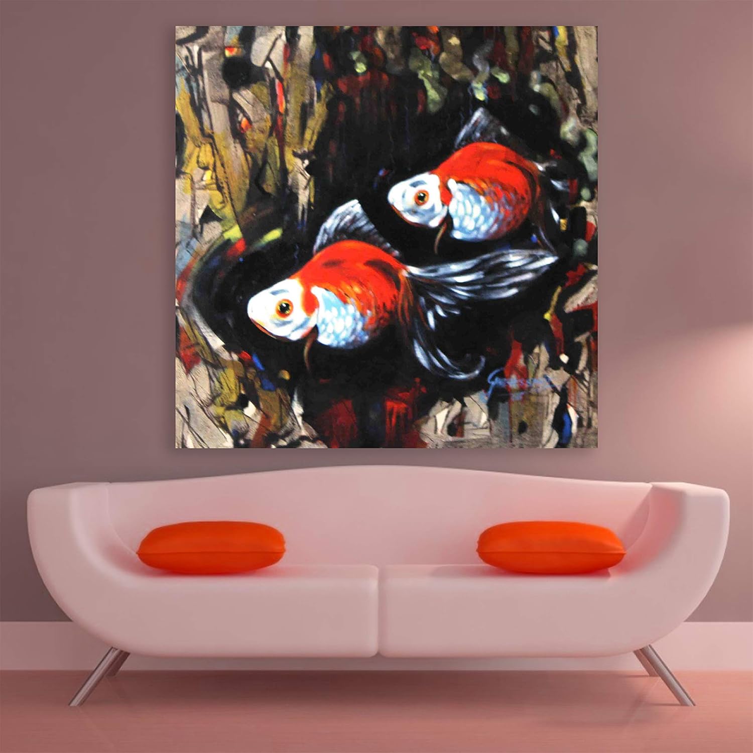 Underwater Dreamland unframed abstract canvas wall art featuring swirling marine life in vivid colors