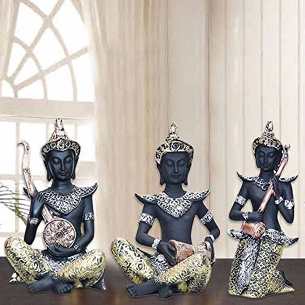 Resin & Marble Buddha Figurines Playing Musical Instrument