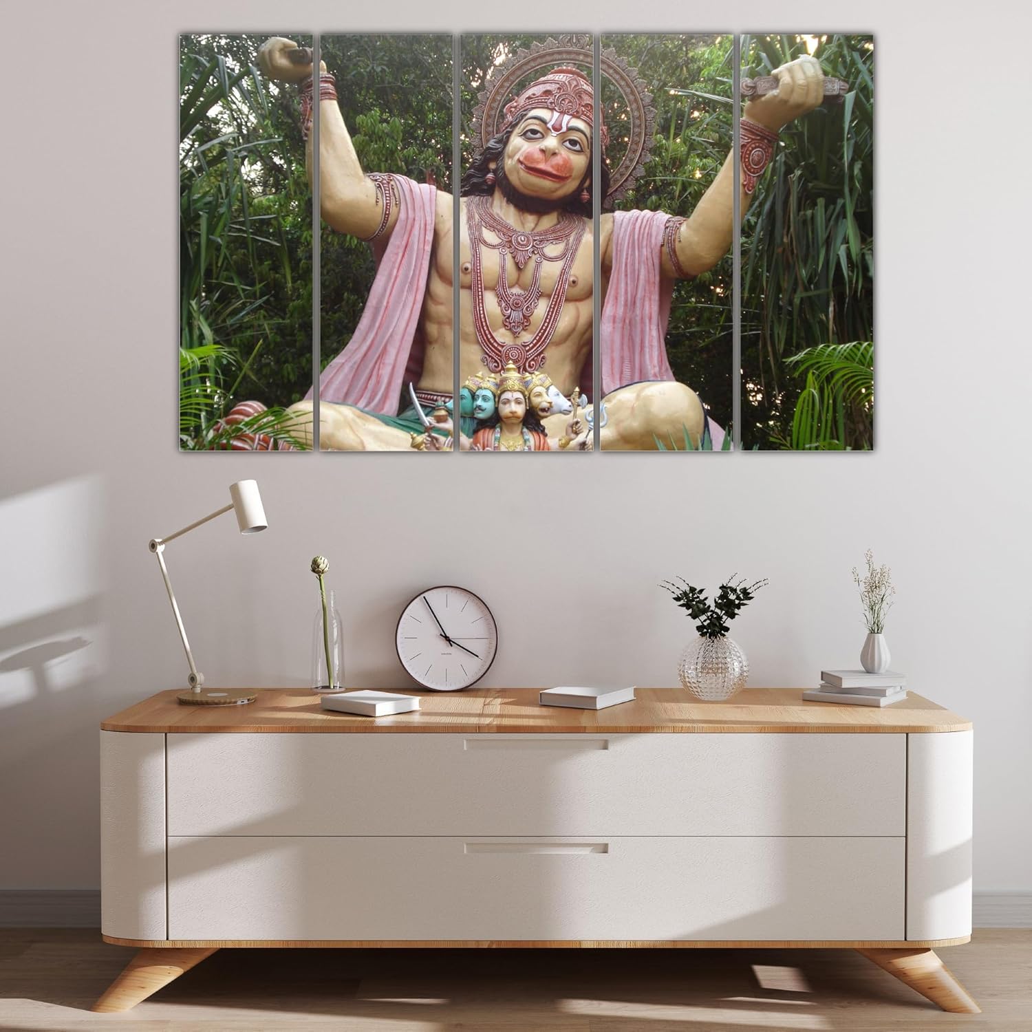 Close-up of the Hanuman-tastic Wall Art highlighting the splash-proof lacquer and vivid abstract hues.
