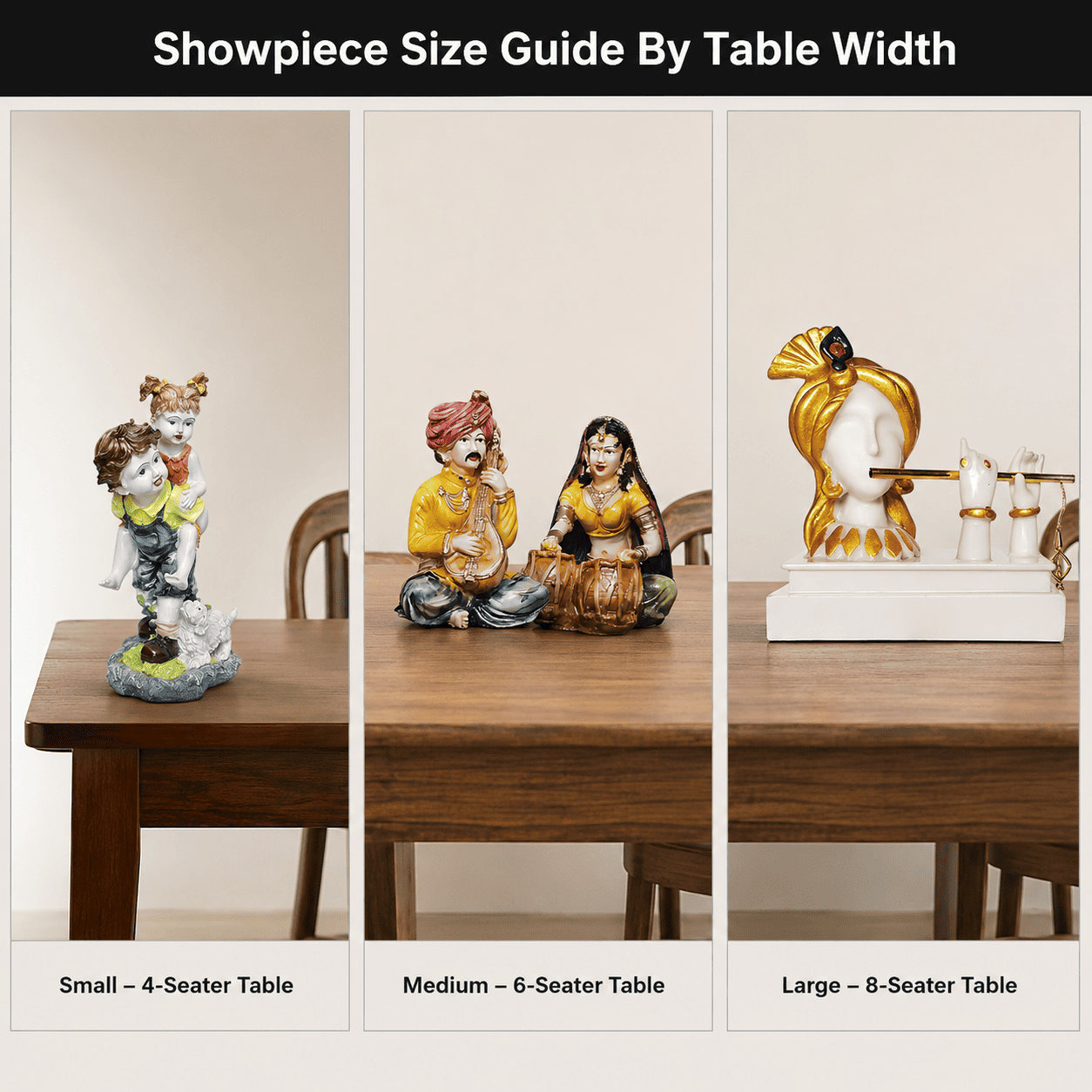size comparison grid of centerpieces on different table widths
