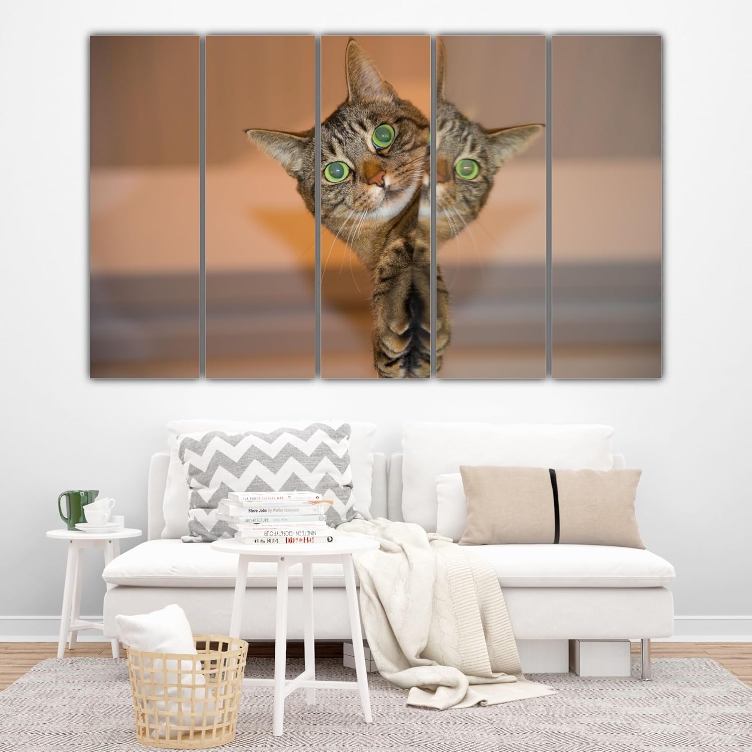 Living room scene with Cat-tastic Multi-Frame Photography Framed Wall Art brightening up the space