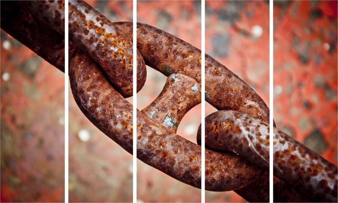 Chain-Reaction Rusted Photography Wall Art - Framed Multi-Panel Magic (150x76cm)