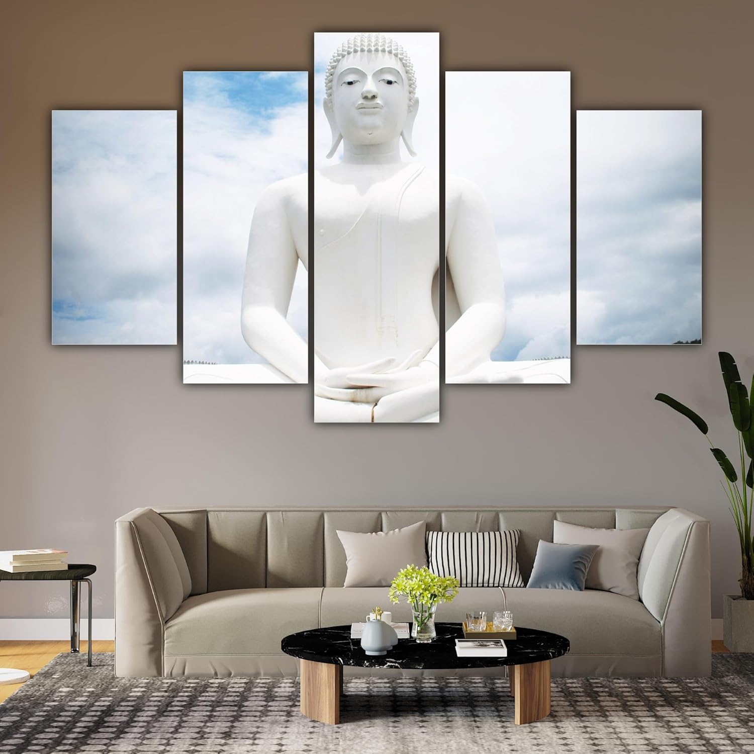 Close-up of 5-panel Buddha Bliss Wall Art showing intricate details