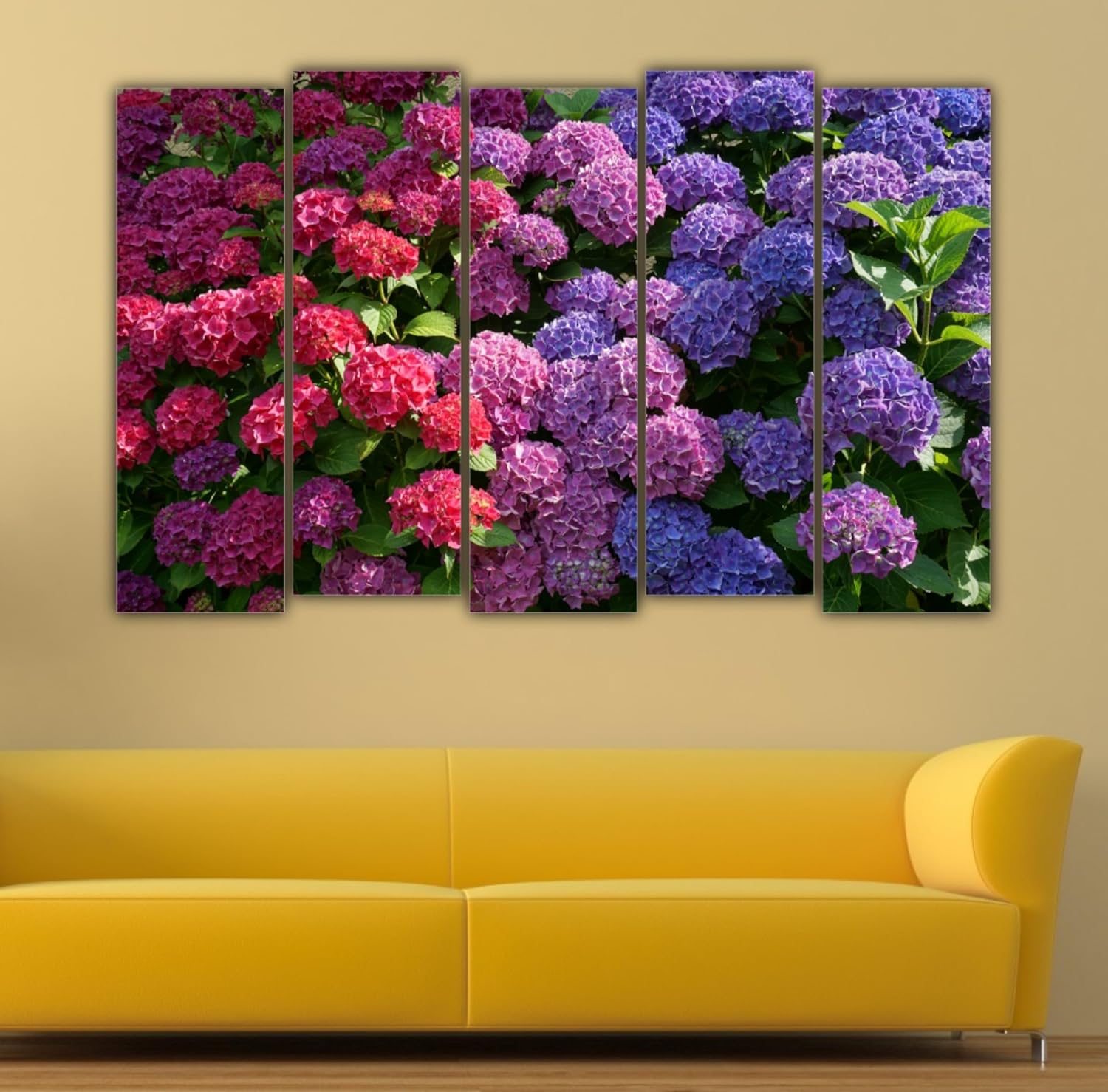Splash-proof framed flower wall art set hanging on a living room wall