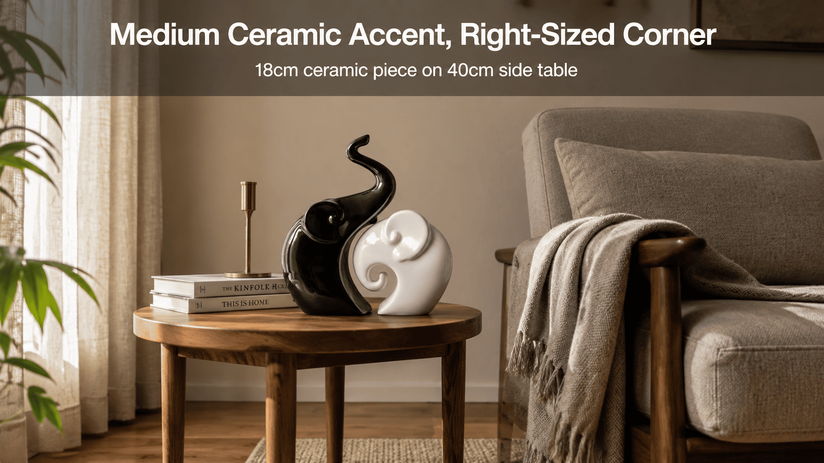 ceramic accent on side table beside reading chair
